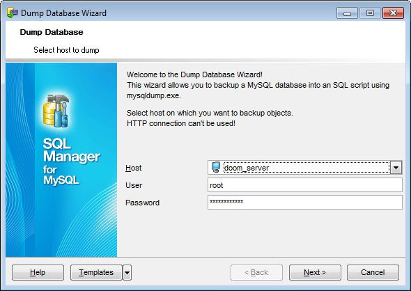 Dump database - Specifying source host