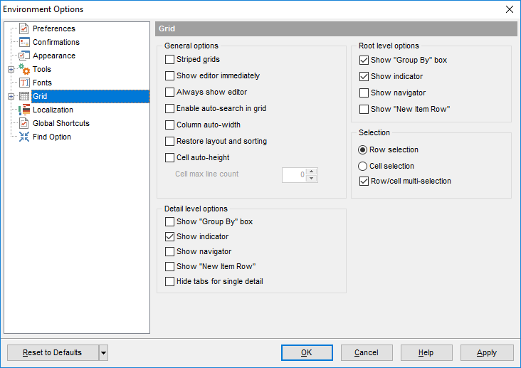 Environment Options - Grid