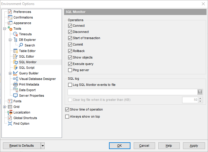 Environment Options - Tools - SQL Monitor