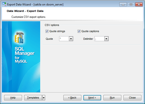 Export Data - Format-specific options - CSV