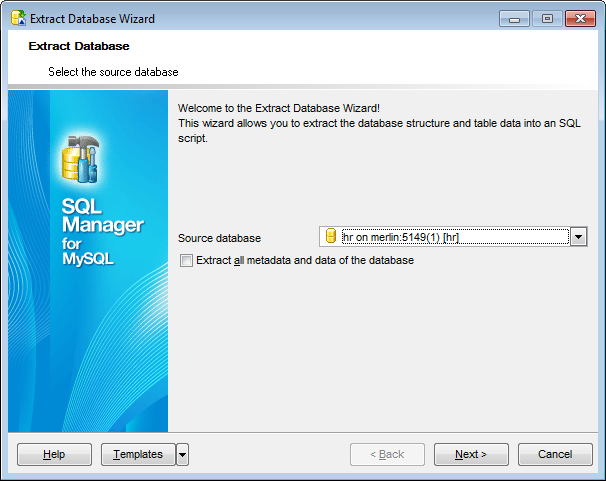 Extract Database - Selecting source database