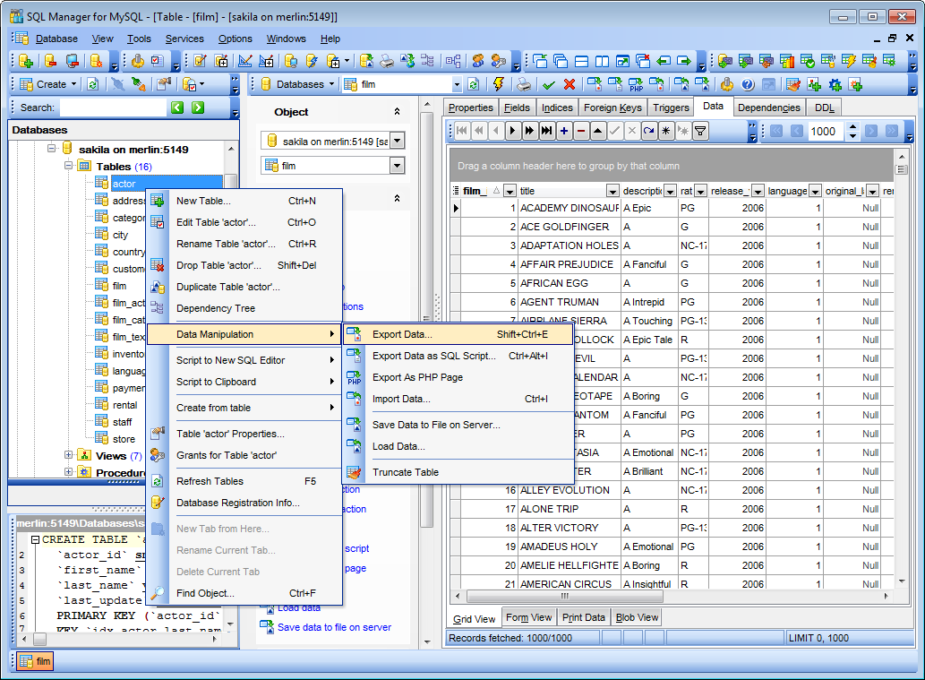 Getting started - Working with database objects