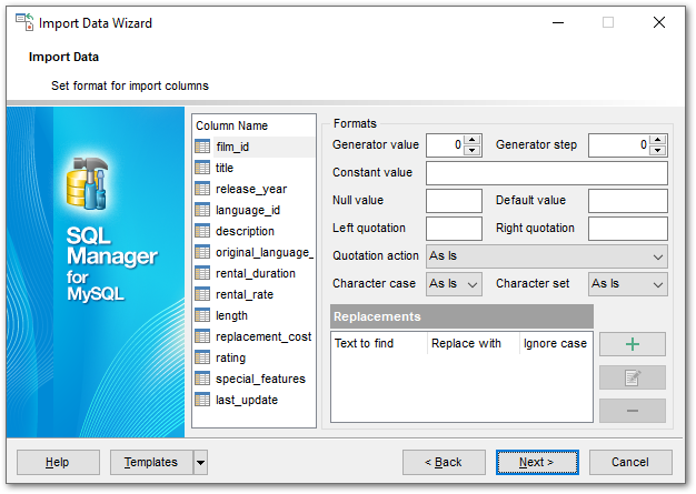 Import Data - Setting advanced field formats