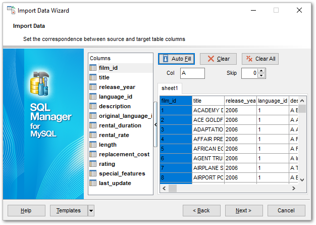 Import Data - Setting fields correspondence - MS Excel and Word 2007, ODF