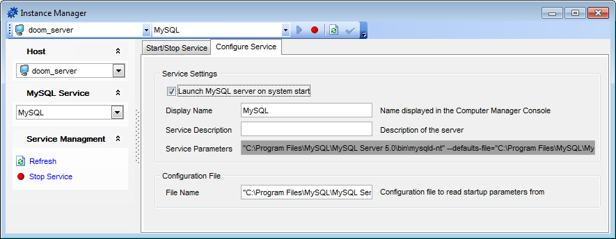 Instance Manager - Configure service