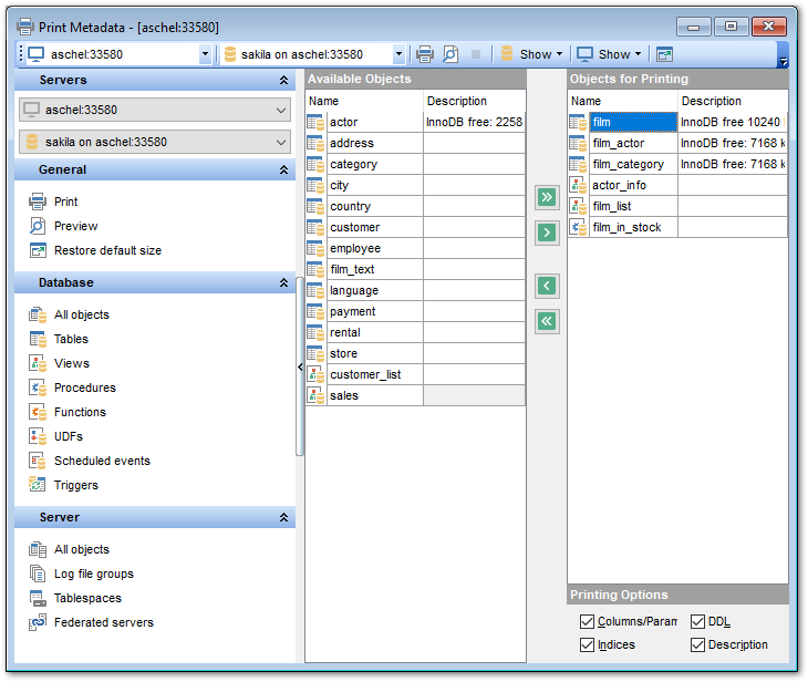 Print Metadata - Printing options