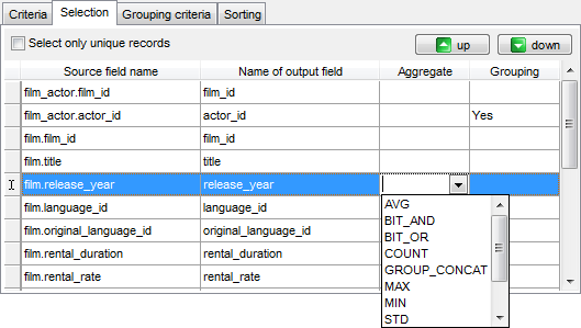 Query Builder - Setting output fields