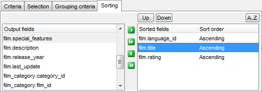 Query Builder - Setting sorting parameters