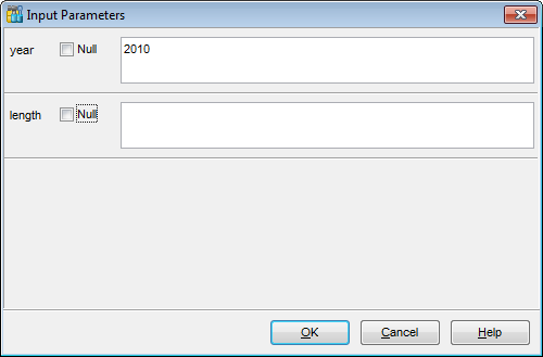 Query parameters - Input parameters dialog