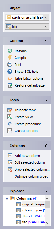 Table Editor - Using Navigation bar