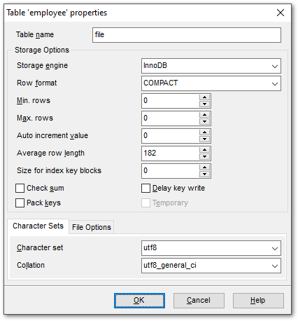 Table Properties