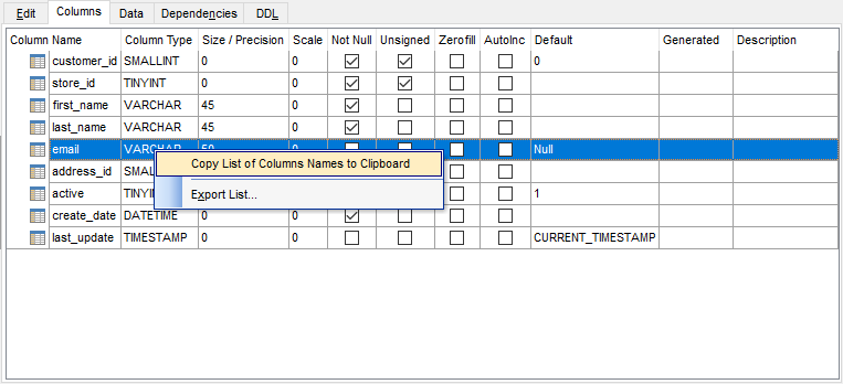 View Editor - Viewing fields