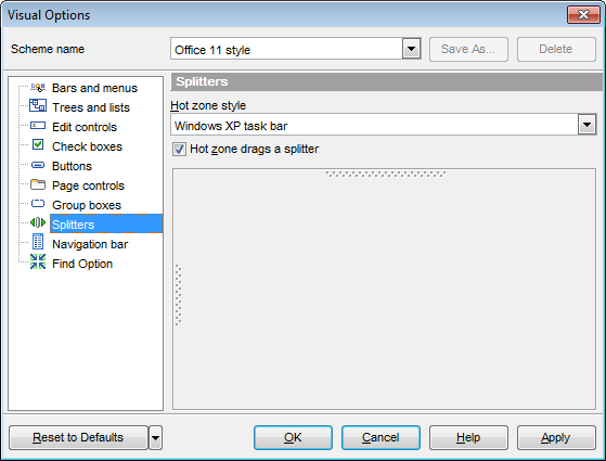 Visual Options - Splitters