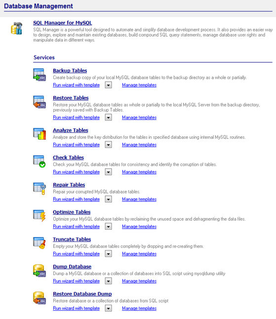 Database Management - Desktop Panel