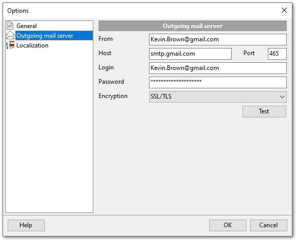 Options - Outgoing mail service