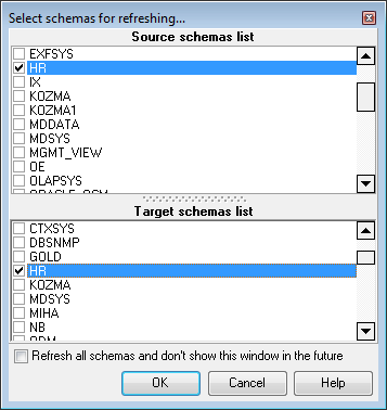 Step 1 - Selecting schemas for refreshing