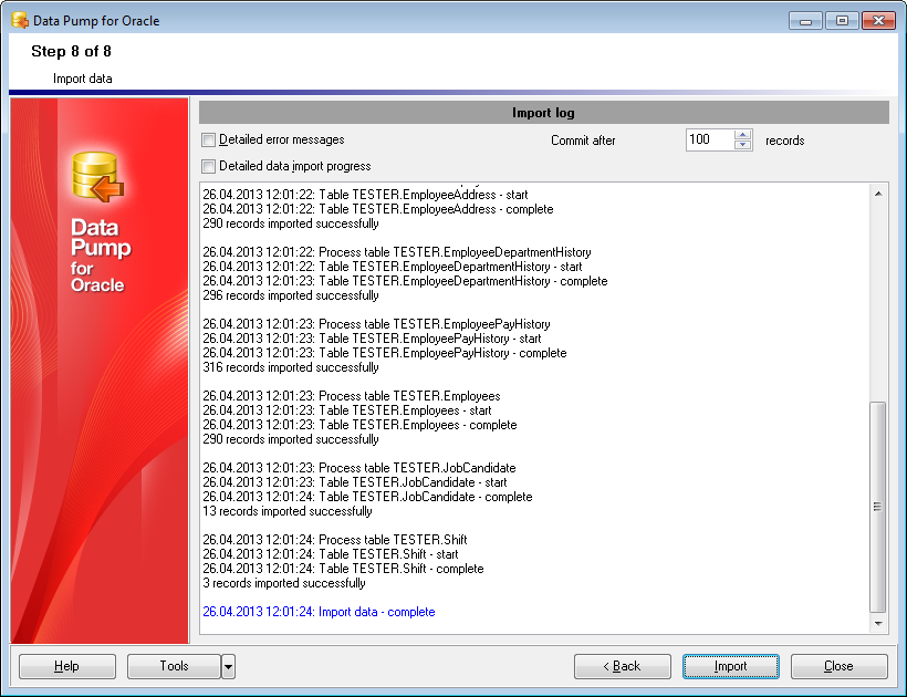 Step 8 - Importing data