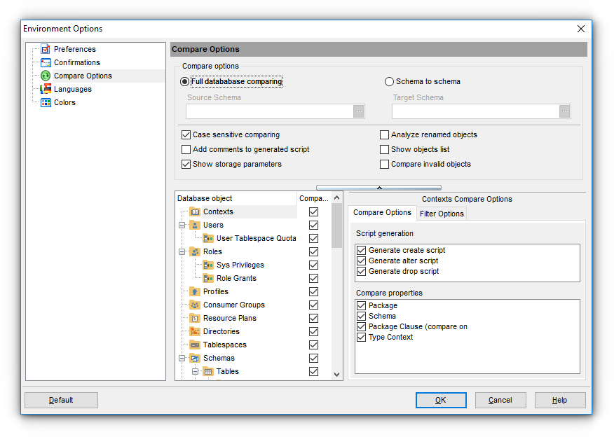 Environment Options - Compare Options