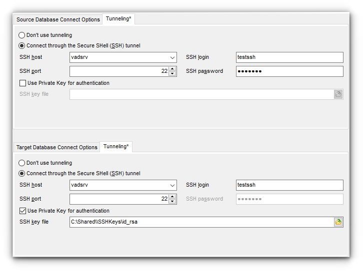 Managing Projects - Setting DB options - Tunneling