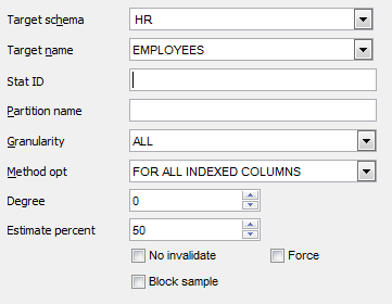 Advanced Statistics Wizard - Specifying additional settings - Table