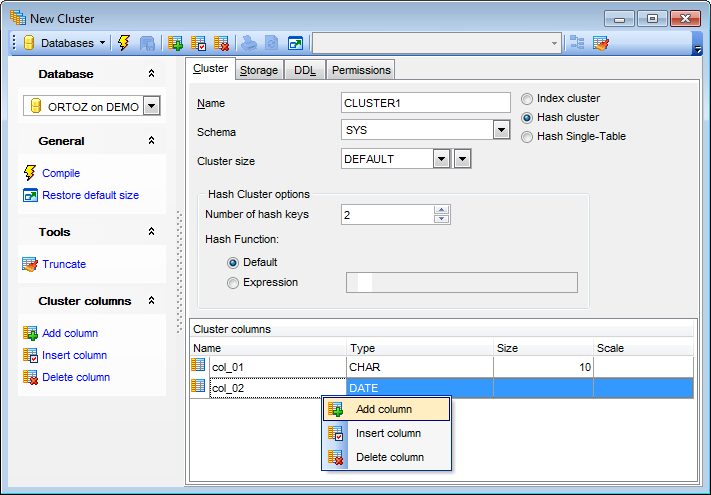 Cluster Editor - Editing cluster definition