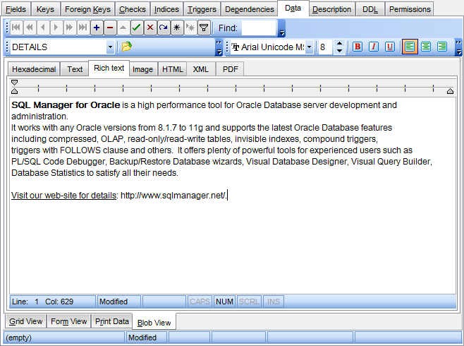 Data View - BLOB View - Rich Text