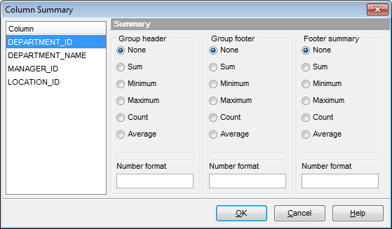 Data View - Grid View - Column Summary