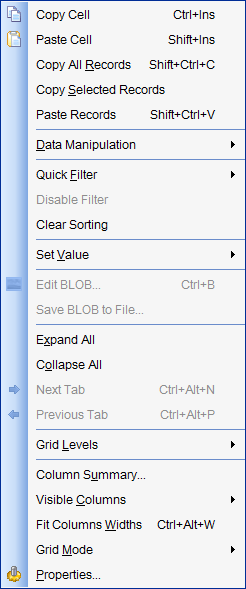 Data View - Grid View - Using the context menu