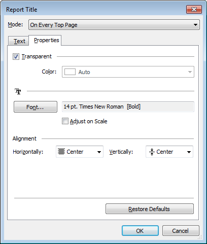Data View - Print Data - Report options - Title