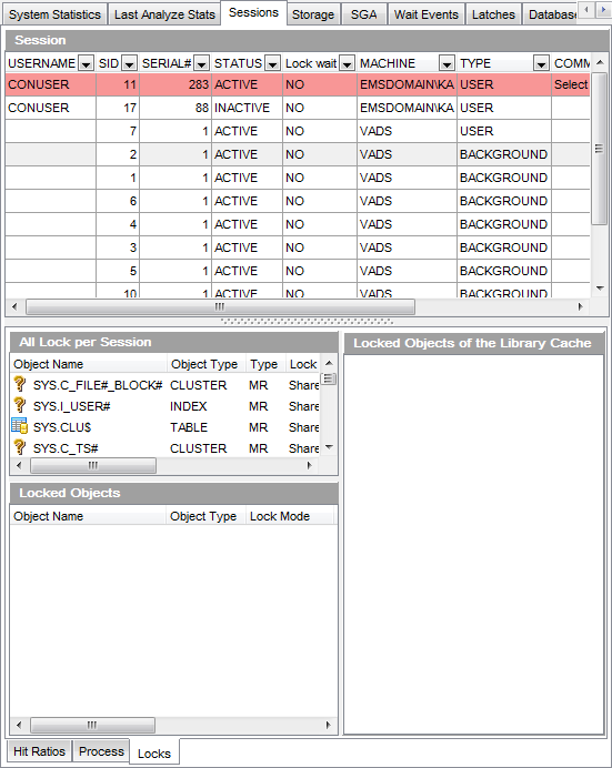 Database Statistics - Sessions - Locks