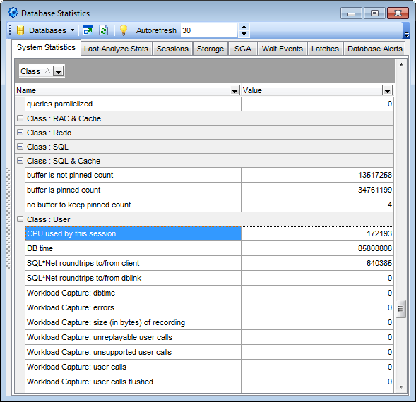 Database Statistics - System Statistics