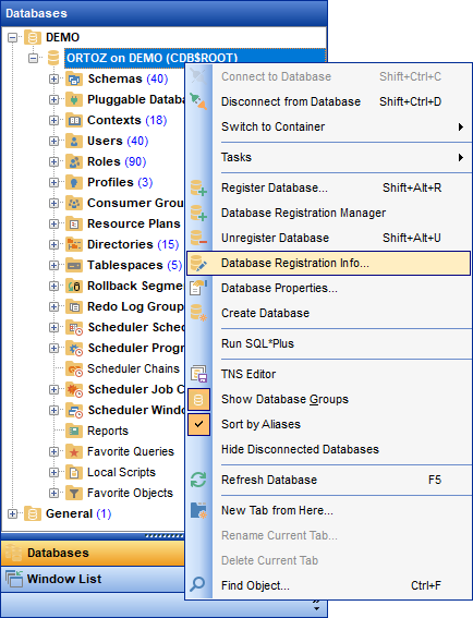 DB Explorer - Managing database registration info