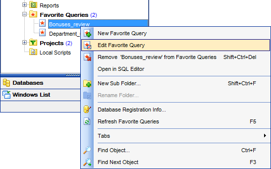 DB Explorer - Managing Favorite queries