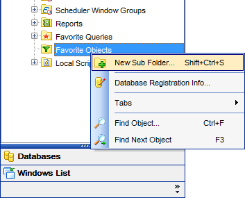 DB Explorer - Managing projects - New Subfolder