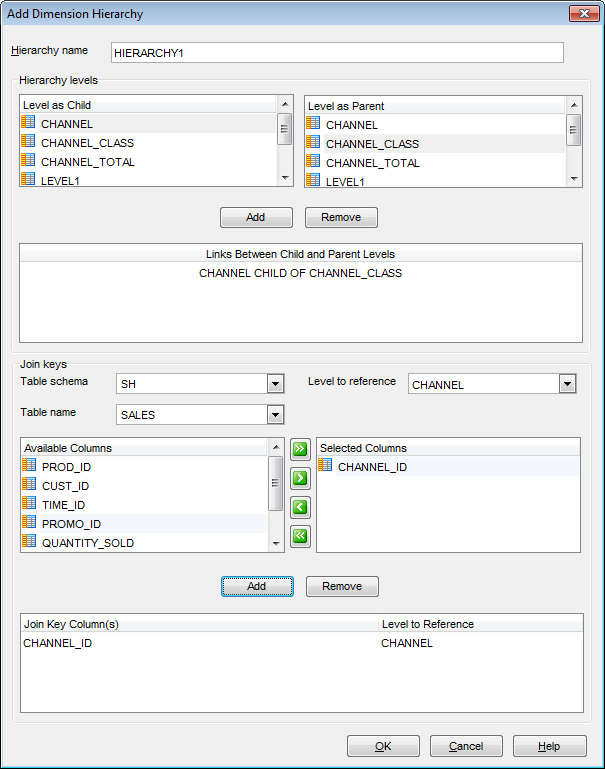 Dimension Editor - Adding dimension hierarchy