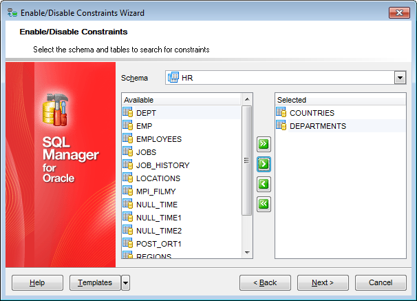 Enable and Disable Constraints - Selecting tables