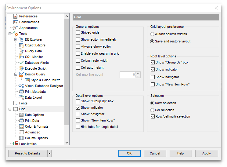 Environment Options - Grid