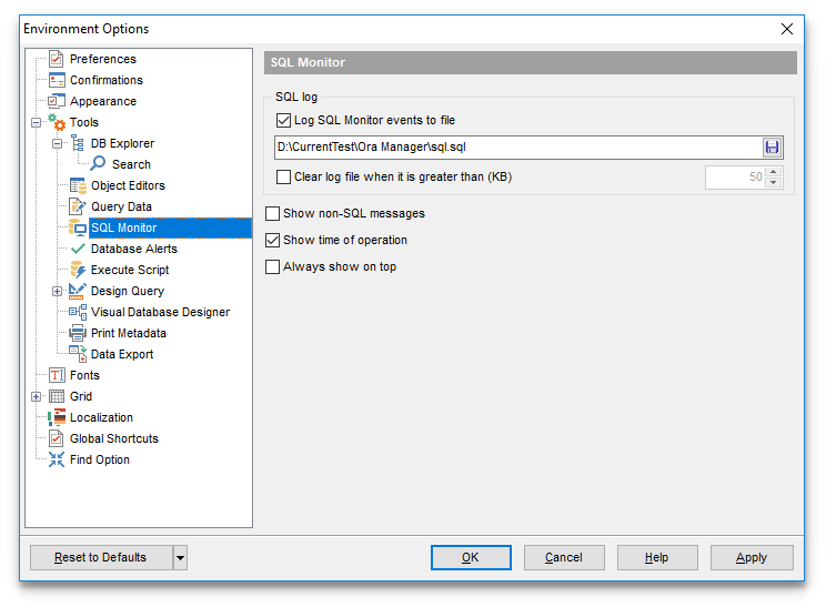 Environment Options - Tools - SQL Monitor