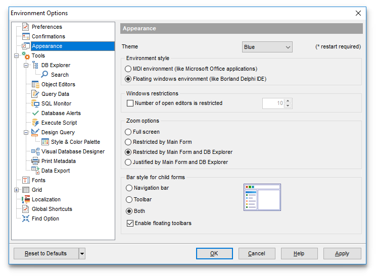 Environment Options - Windows