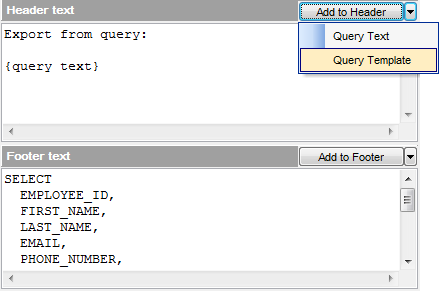 Export Data - Setting header and footer - Add to header and footer