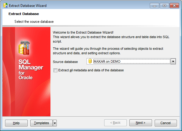 Extract Database - Selecting source database