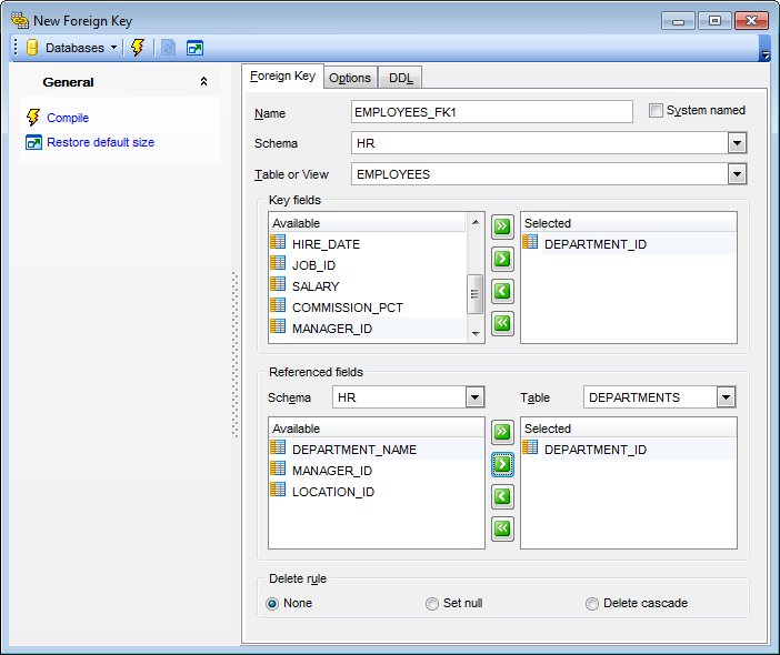 Foreign Key Editor - Editing foreign key definition