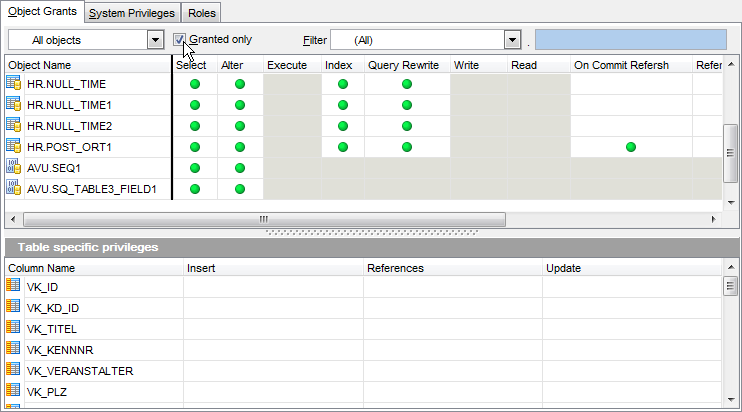 Grant Manager - Filtering objects in list