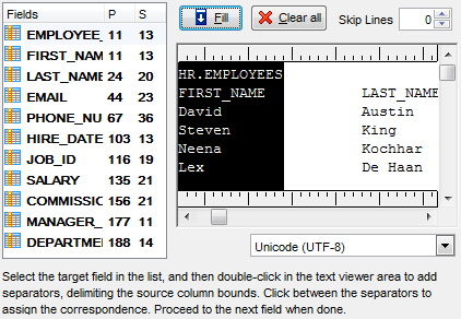 Import Data - Setting fields correspondence - TXT