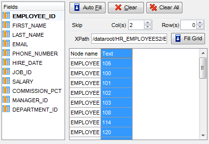 Import Data - Setting fields correspondence - XML Document