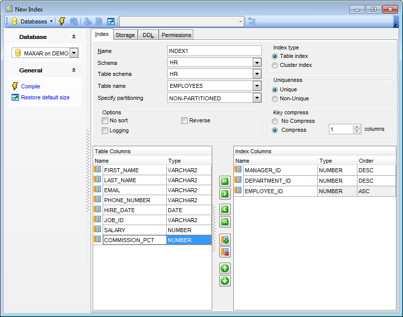 Index Editor - Editing index definition