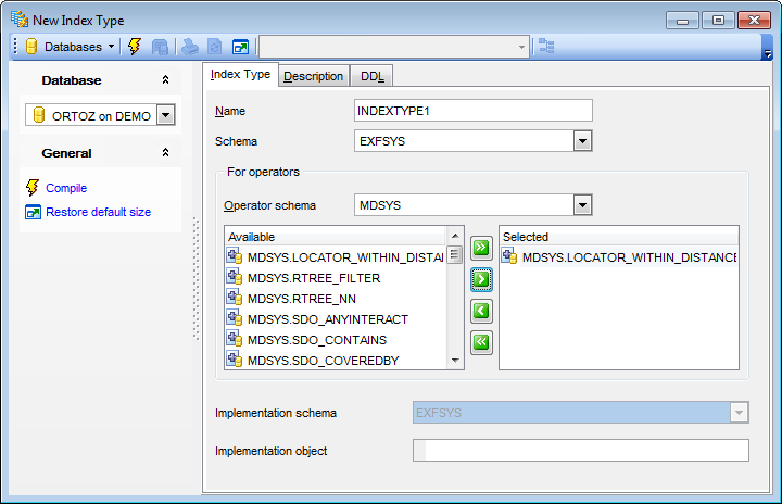 Index Type Editor - Editing Index Type definition