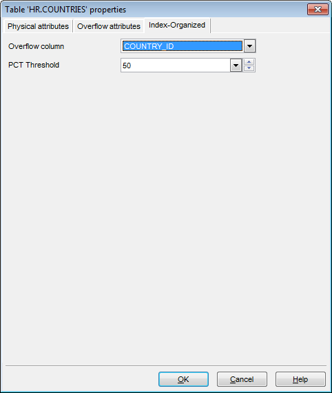 New table - Setting overflow attributes - Index Organized