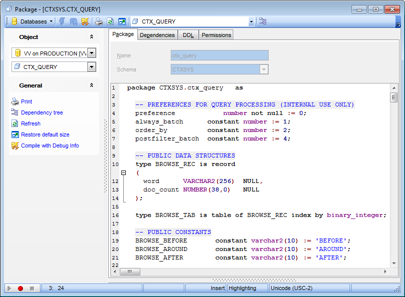 Package Editor - Editing package definition