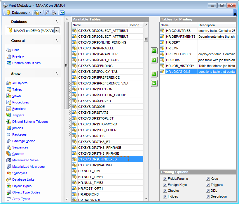 Print Metadata - Selecting objects